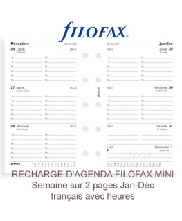 Recharge d'Agenda Filofax Mini Une Semaine sur 2 Pages 2016