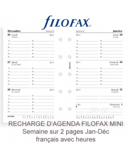 Filofax - Recharge MINI semaine sur 2 pages + heures en français 2024