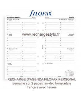 Recharge d'Agenda Filofax Personal Une Semaine sur 2 Pages 2017