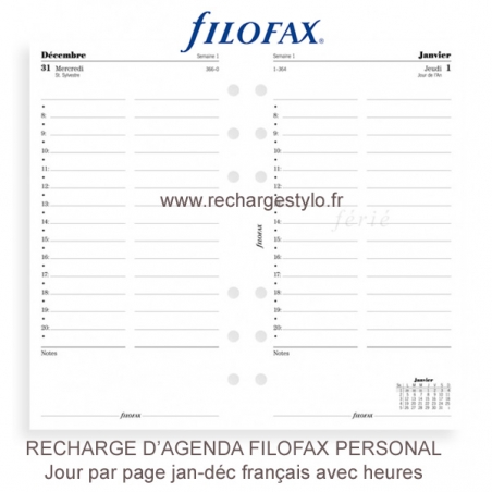 Recharge d'Agenda Filofax Personal Un Jour par Page 2016